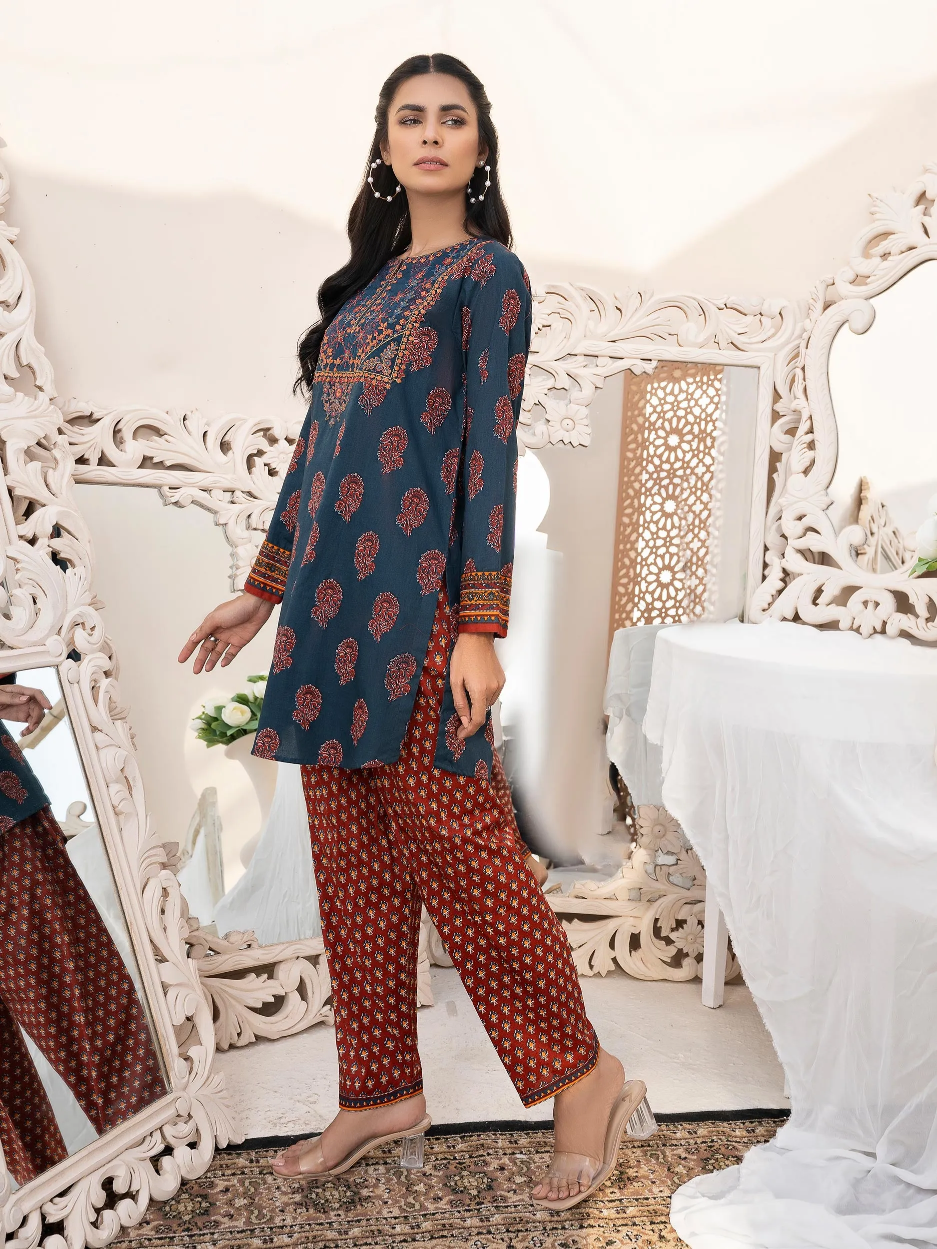 2 Piece Embroidered Winter Cotton Suit