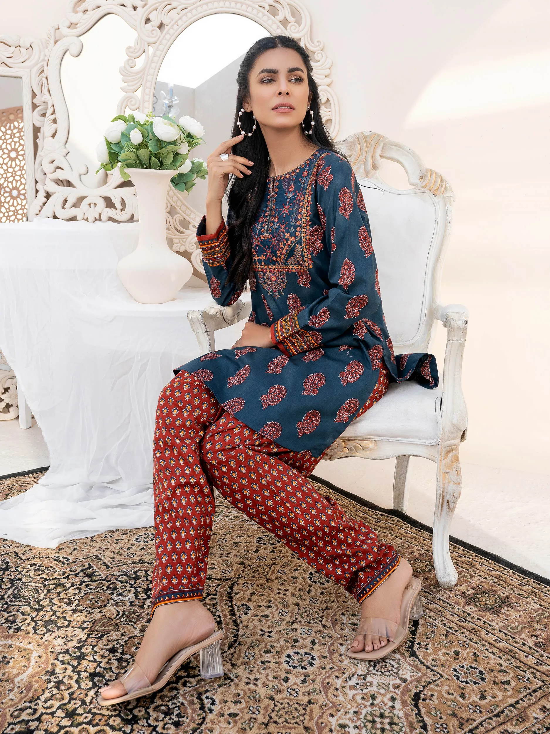 2 Piece Embroidered Winter Cotton Suit