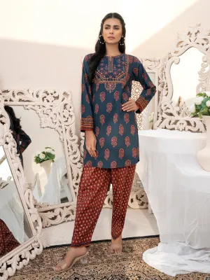 2 Piece Embroidered Winter Cotton Suit