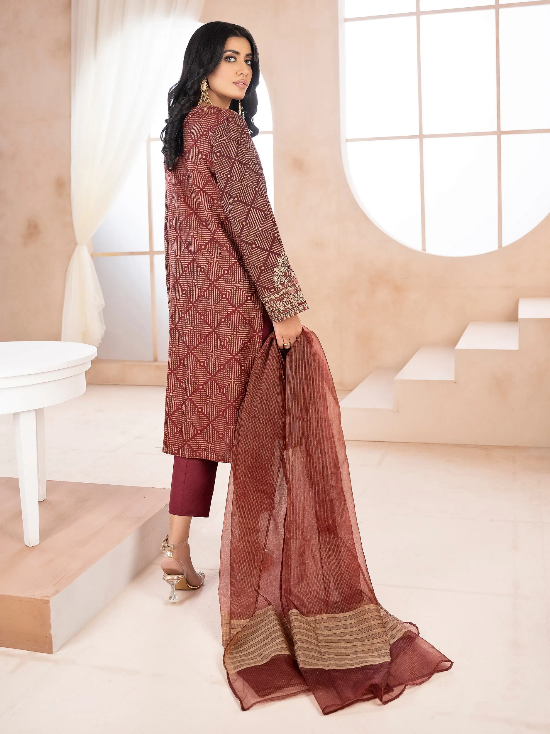 2 Piece Jacquard Suit-Unstitched Embroidered