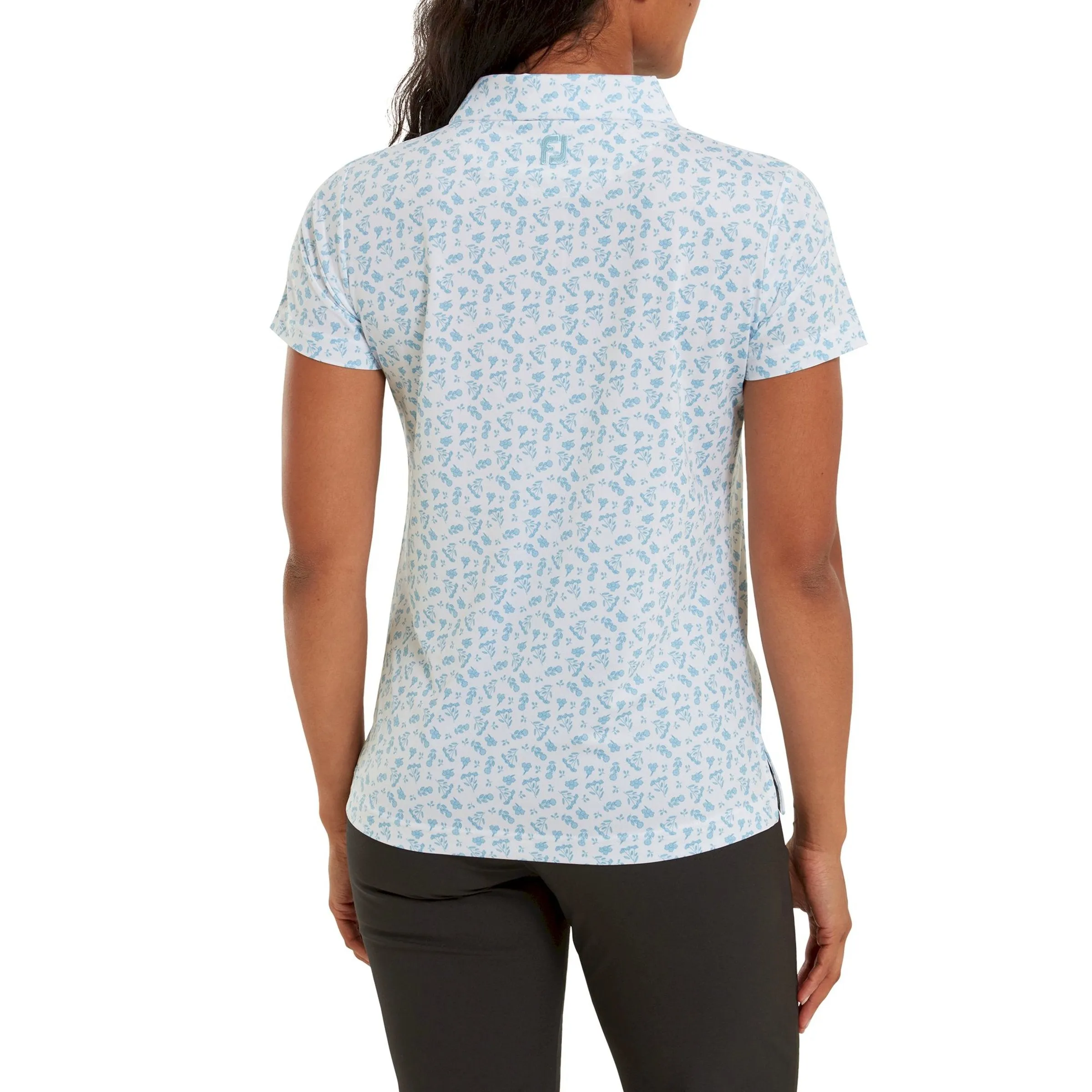 2023 FootJoy Womens Floral Print Half Sleeve Polo - White / Blue