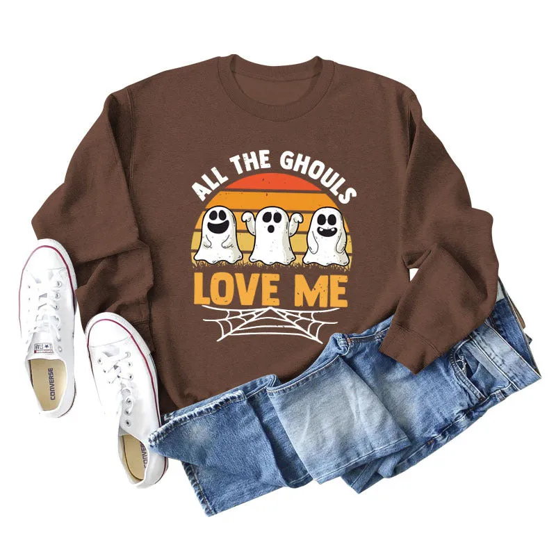 ALL THE GHOULS LOVE ME LETTERS PRINT WOMEN'S LONG SLEEVE OVERSIZE SWEATSHIRT