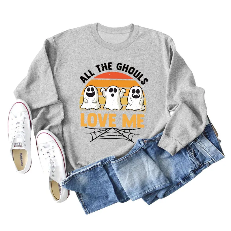 ALL THE GHOULS LOVE ME LETTERS PRINT WOMEN'S LONG SLEEVE OVERSIZE SWEATSHIRT