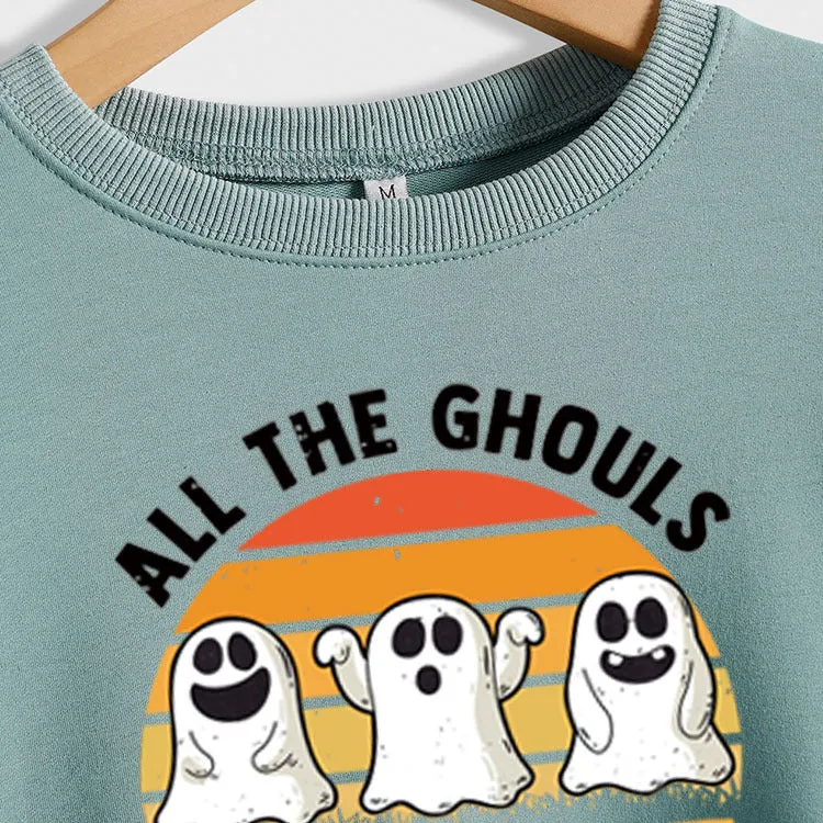 ALL THE GHOULS LOVE ME LETTERS PRINT WOMEN'S LONG SLEEVE OVERSIZE SWEATSHIRT