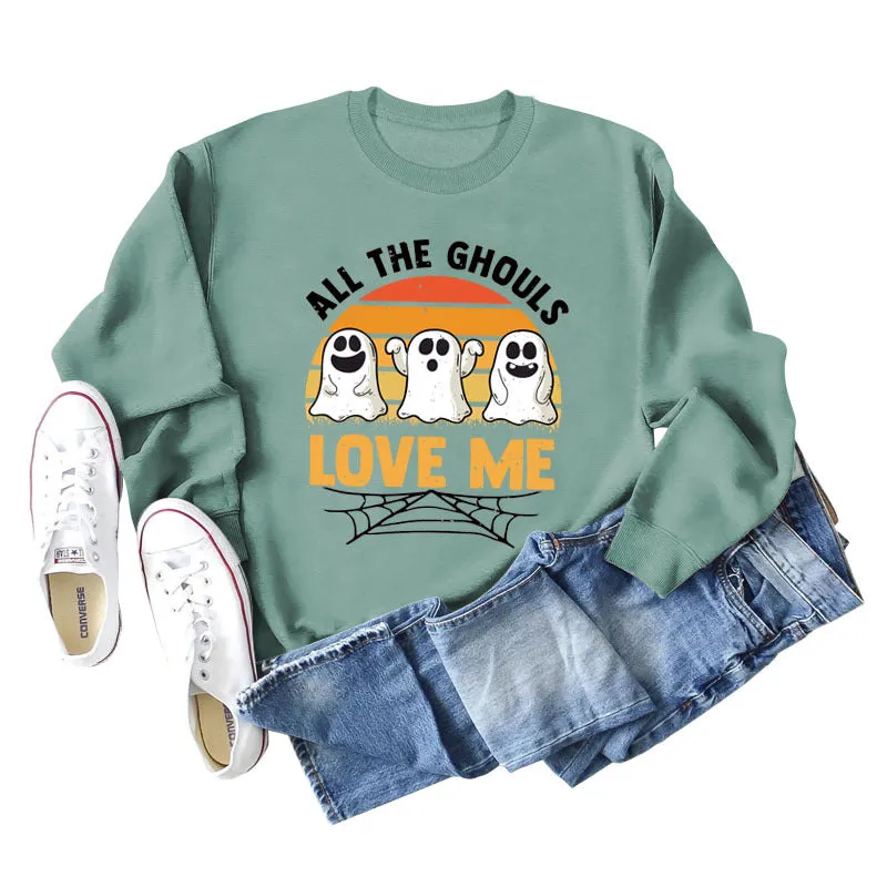 ALL THE GHOULS LOVE ME LETTERS PRINT WOMEN'S LONG SLEEVE OVERSIZE SWEATSHIRT