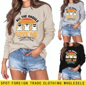 ALL THE GHOULS LOVE ME LETTERS PRINT WOMEN'S LONG SLEEVE OVERSIZE SWEATSHIRT