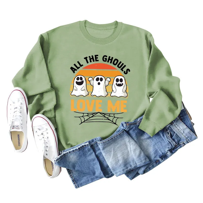 ALL THE GHOULS LOVE ME LETTERS PRINT WOMEN'S LONG SLEEVE OVERSIZE SWEATSHIRT