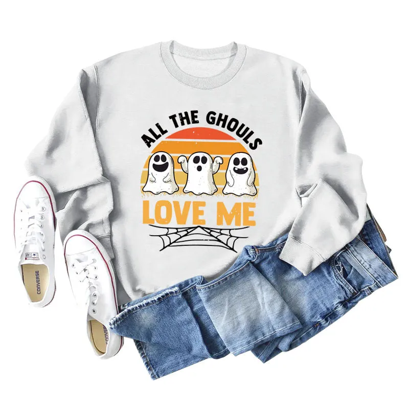 ALL THE GHOULS LOVE ME LETTERS PRINT WOMEN'S LONG SLEEVE OVERSIZE SWEATSHIRT