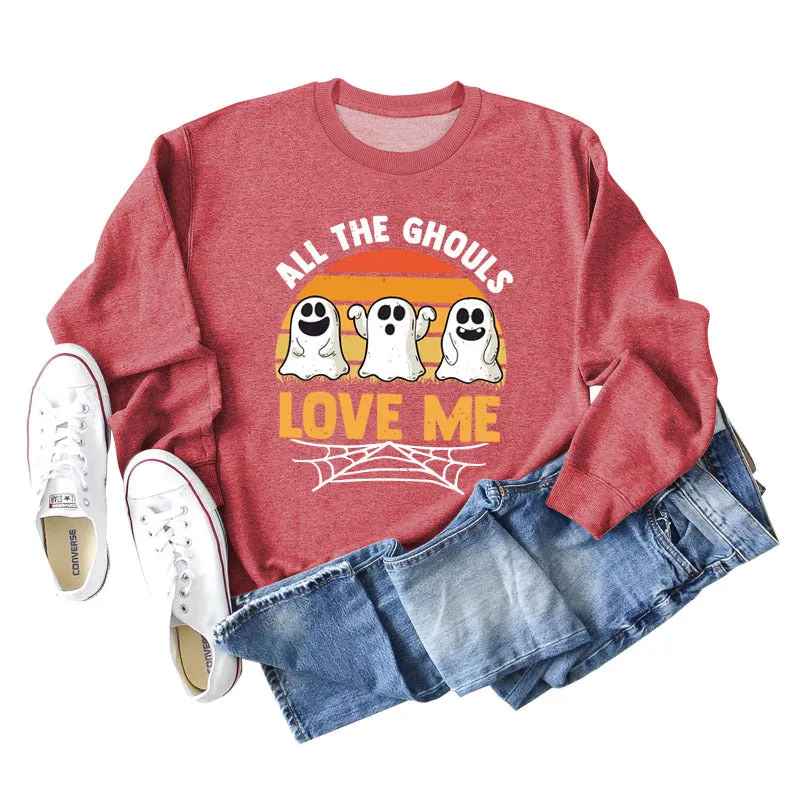 ALL THE GHOULS LOVE ME LETTERS PRINT WOMEN'S LONG SLEEVE OVERSIZE SWEATSHIRT