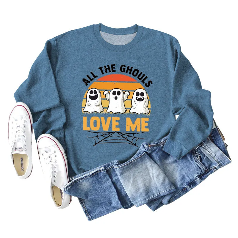 ALL THE GHOULS LOVE ME LETTERS PRINT WOMEN'S LONG SLEEVE OVERSIZE SWEATSHIRT