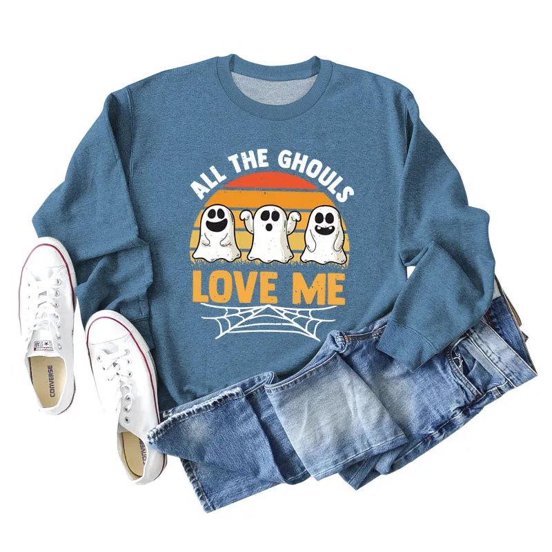 ALL THE GHOULS LOVE ME LETTERS PRINT WOMEN'S LONG SLEEVE OVERSIZE SWEATSHIRT