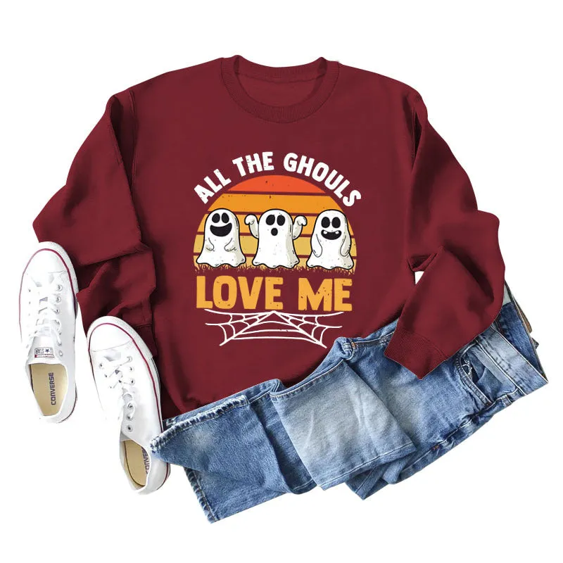 ALL THE GHOULS LOVE ME LETTERS PRINT WOMEN'S LONG SLEEVE OVERSIZE SWEATSHIRT