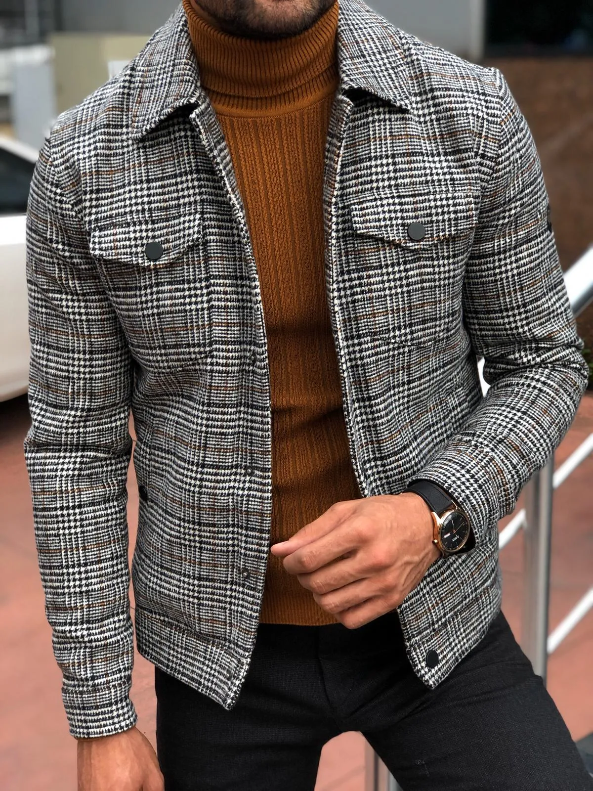 Alonso Slim-Fit Wool Plaid Coat Black