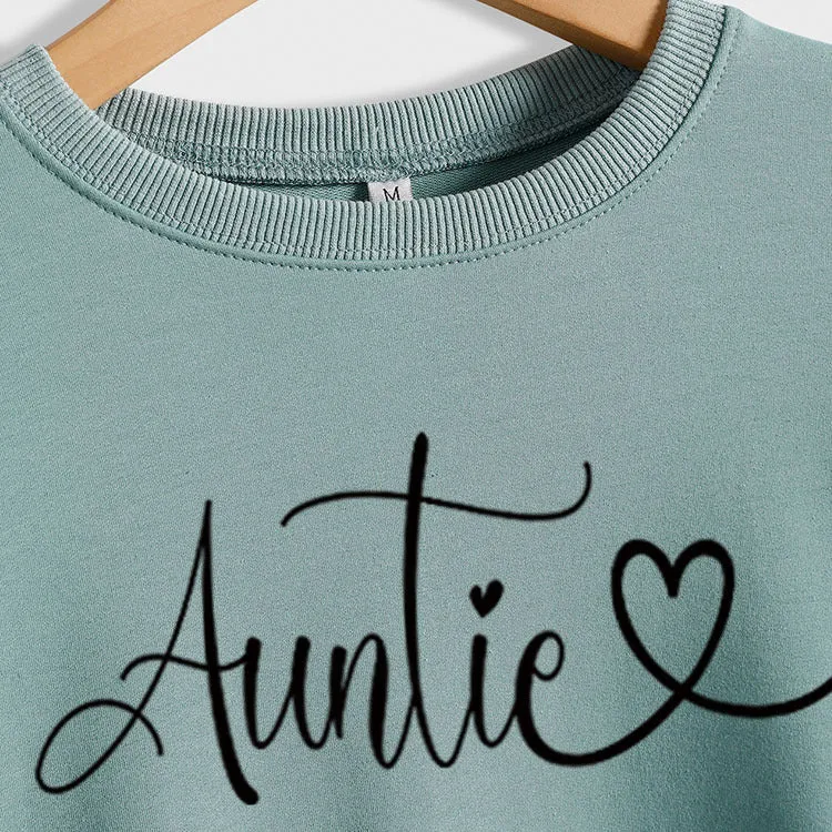 Auntie Love Letter Printing Fashion Backing Long Sleeve Loose Sweater Women