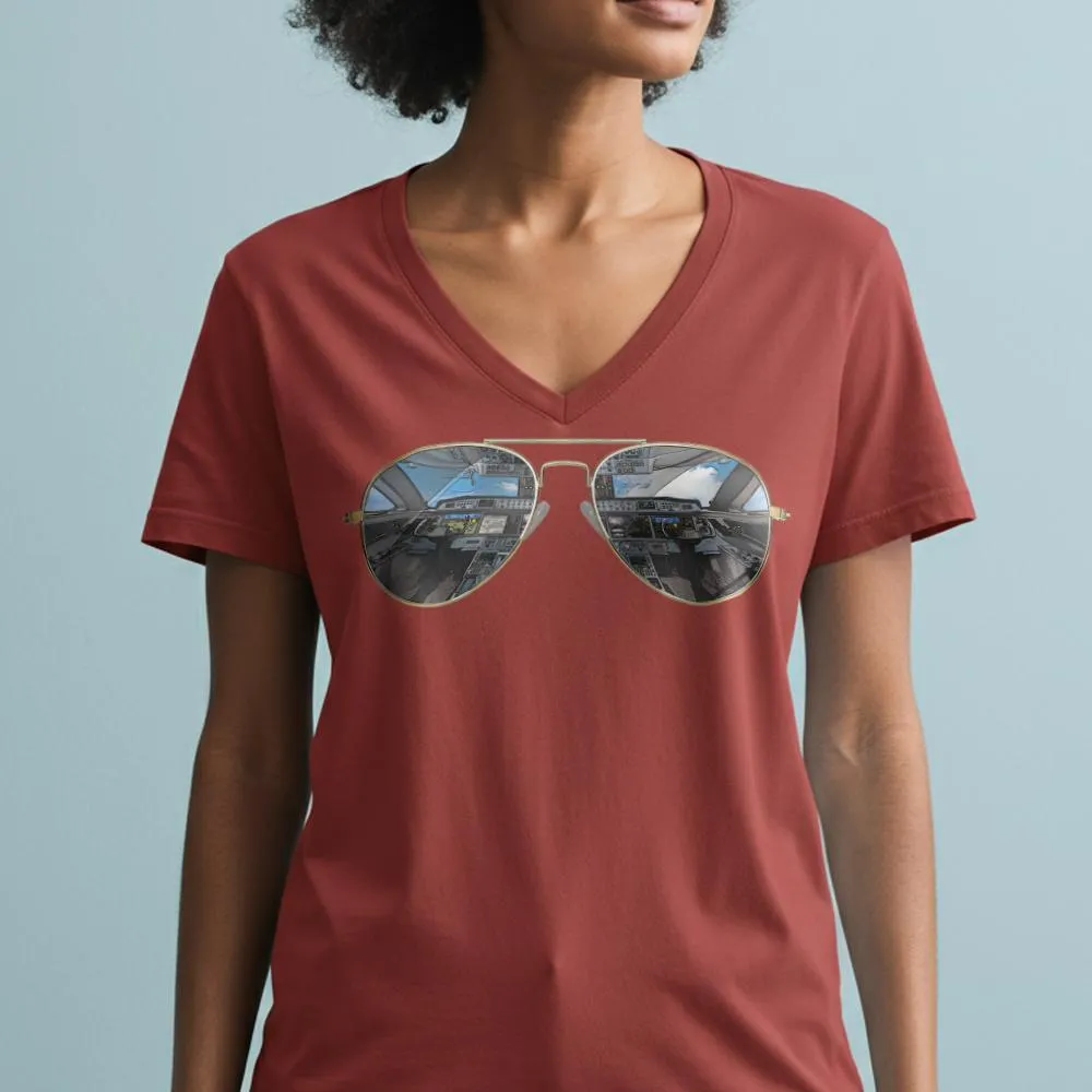 Aviator Sunglasses - Women's V-Neck T-Shirt