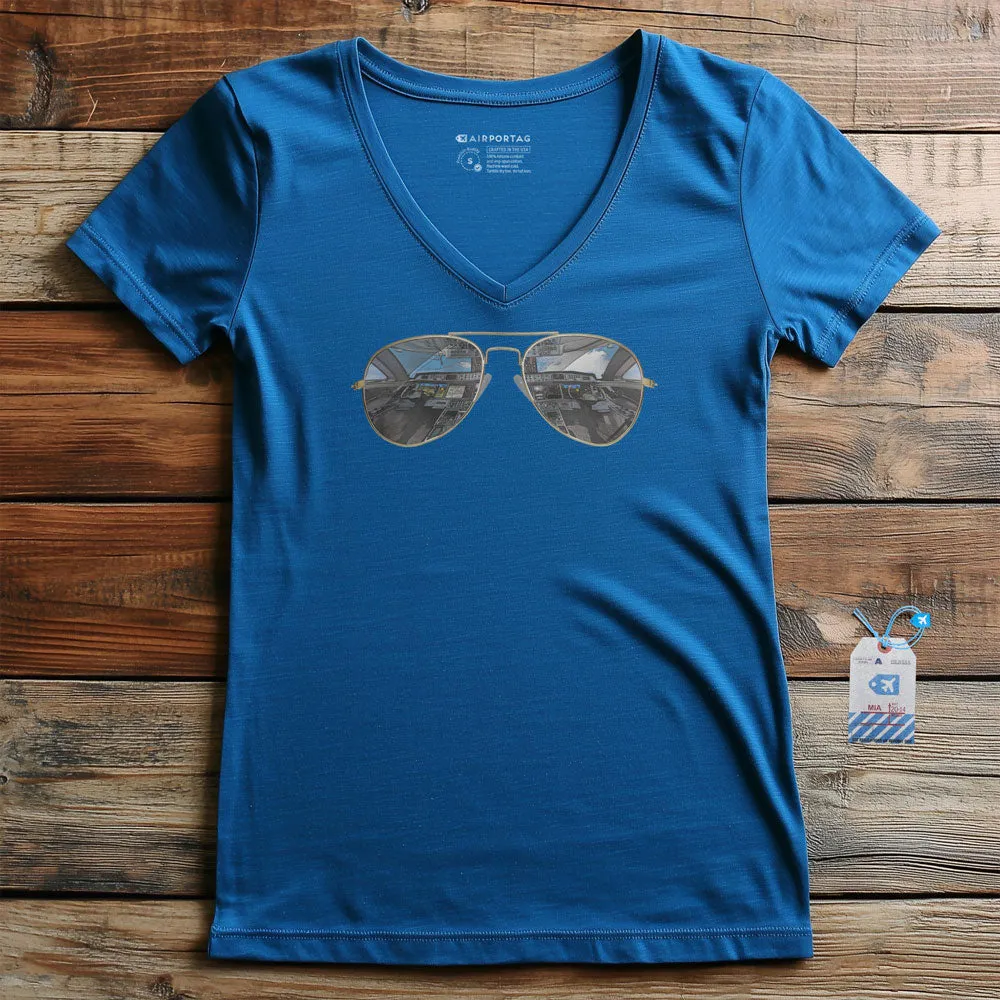 Aviator Sunglasses - Women's V-Neck T-Shirt