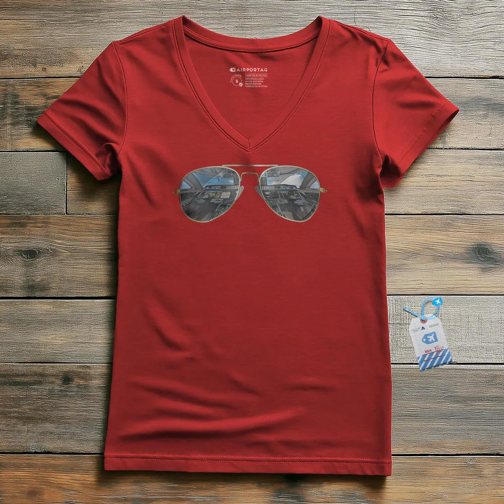 Aviator Sunglasses - Women's V-Neck T-Shirt