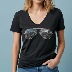 Aviator Sunglasses - Women's V-Neck T-Shirt