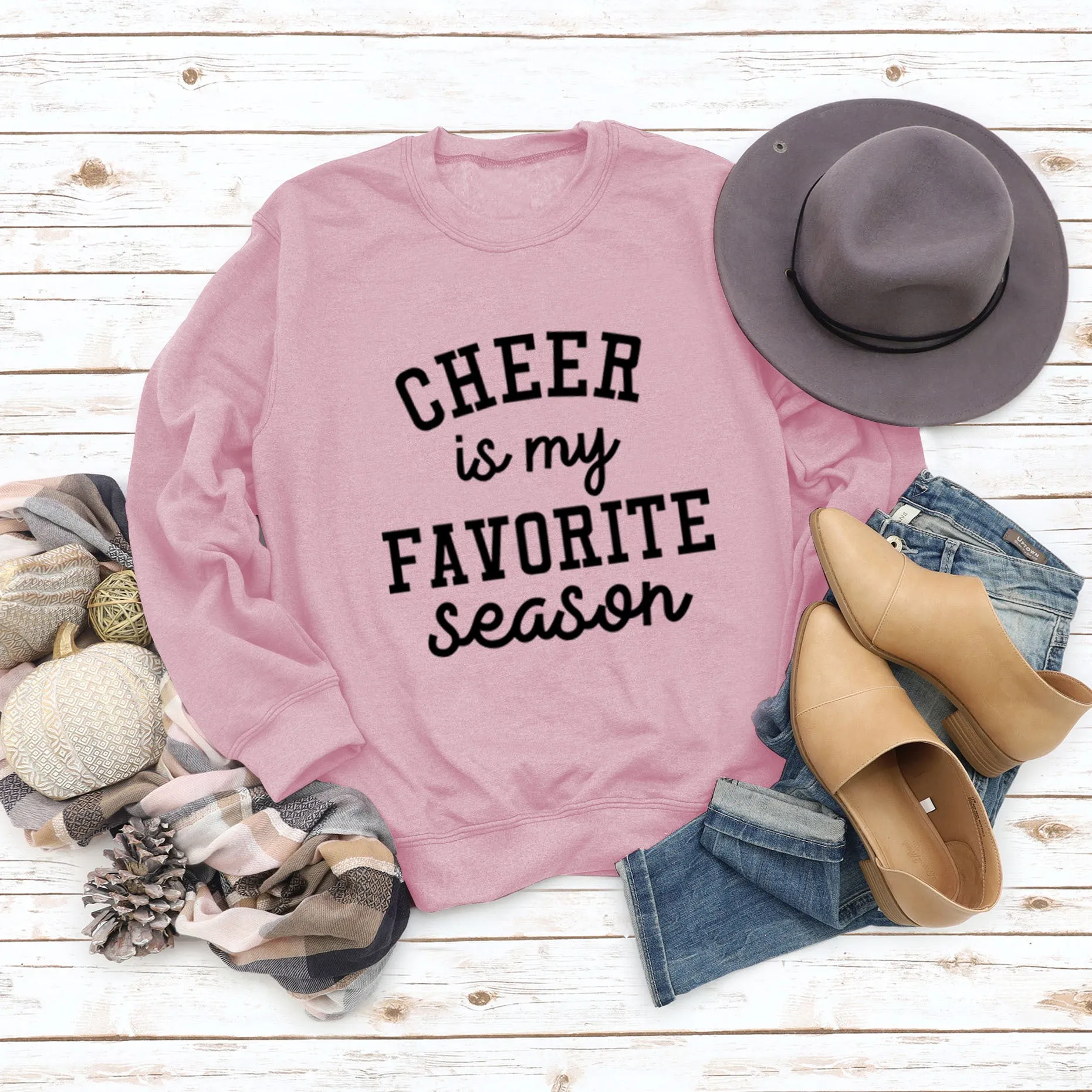 CHEER Is My FAVORITE Letters Large Size Loose Long-sleeved Round Neck Sweater Female