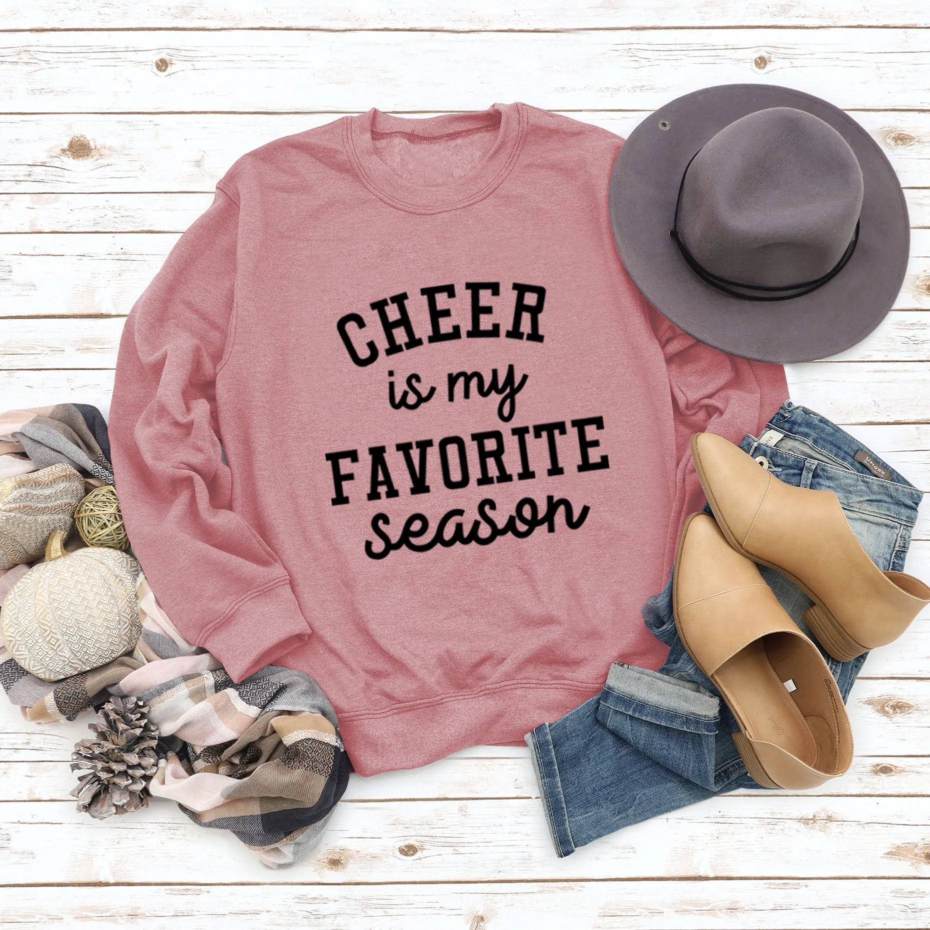 CHEER Is My FAVORITE Letters Large Size Loose Long-sleeved Round Neck Sweater Female