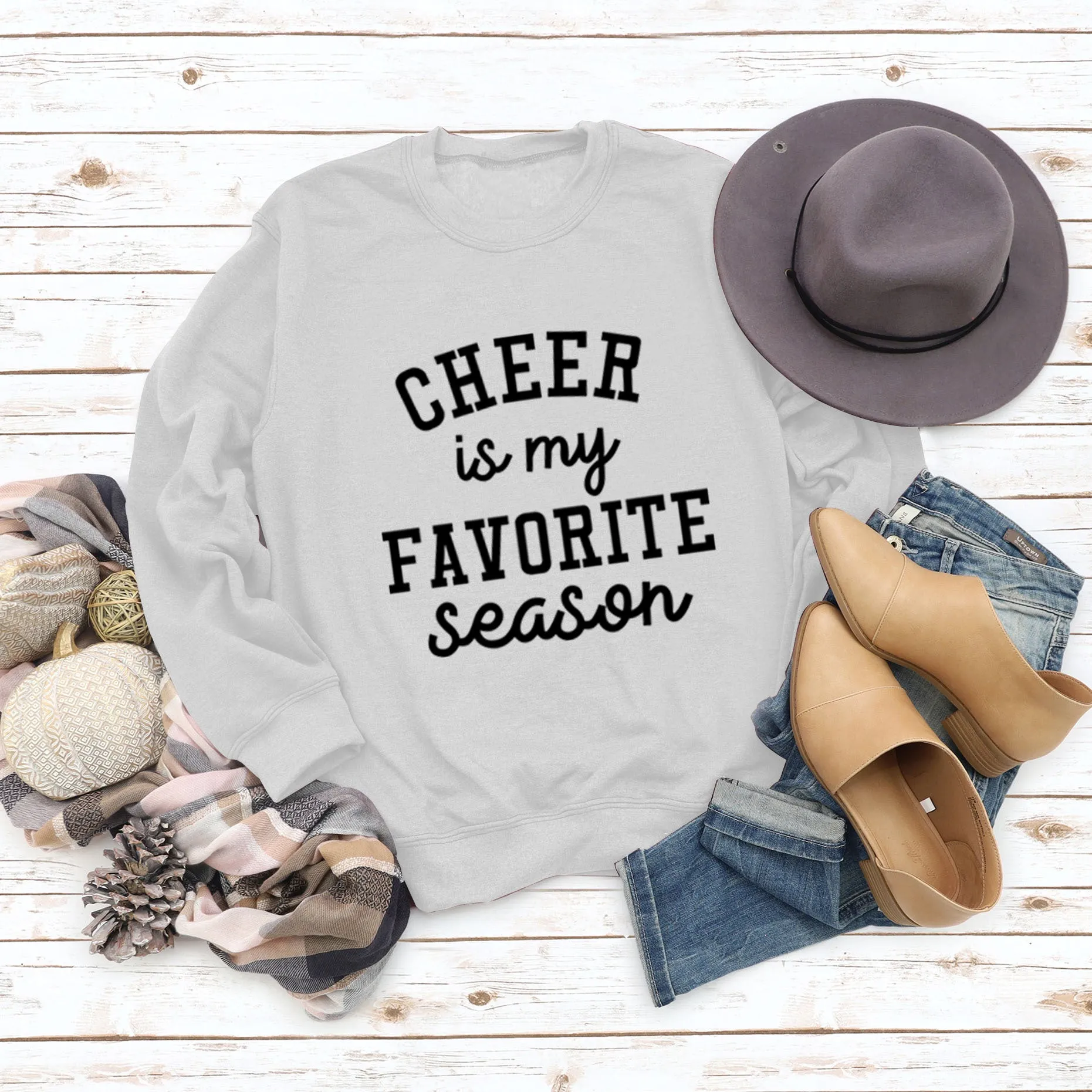 CHEER Is My FAVORITE Letters Large Size Loose Long-sleeved Round Neck Sweater Female