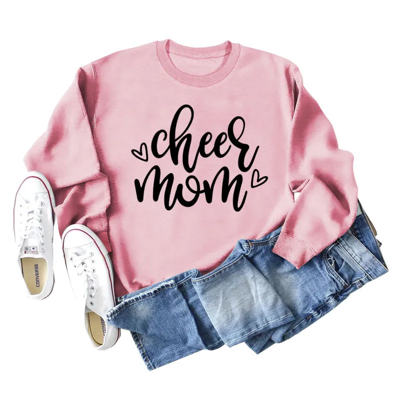 Cheer Mom Heart Letters Round Neck Loose Bottoming Autumn and Winter Long-sleeved Large Size Sweater