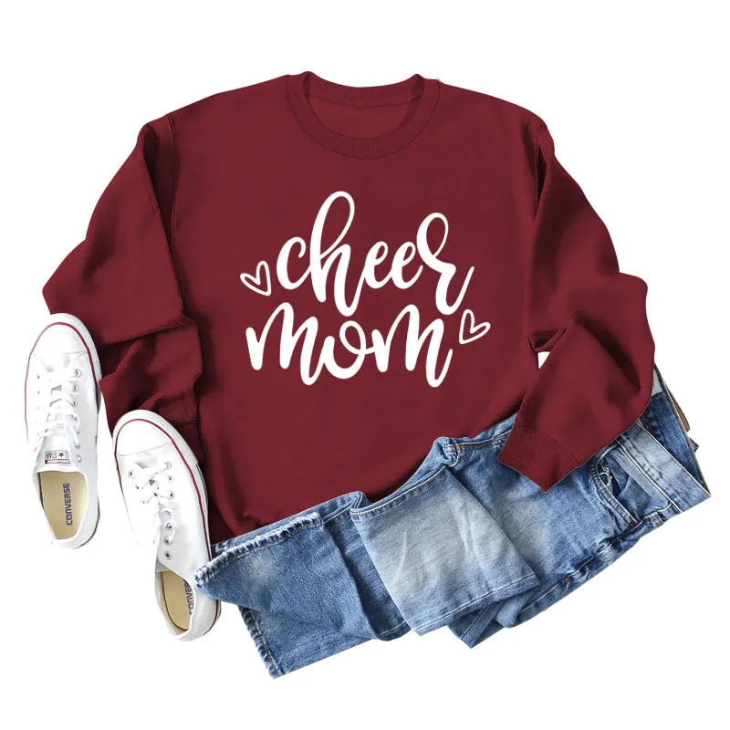 Cheer Mom Heart Letters Round Neck Loose Bottoming Autumn and Winter Long-sleeved Large Size Sweater