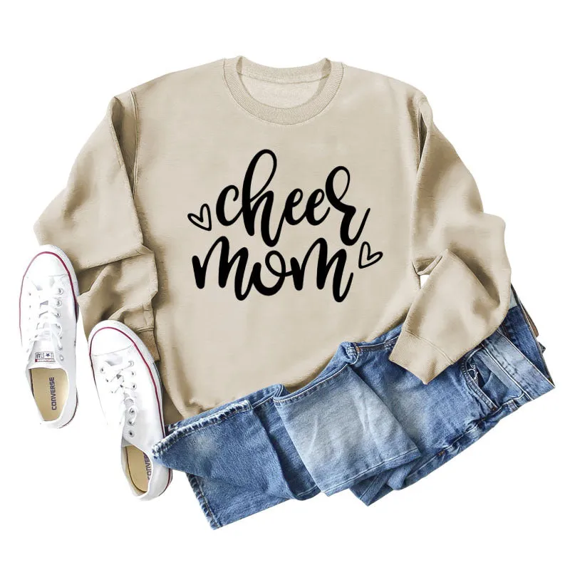 Cheer Mom Heart Letters Round Neck Loose Bottoming Autumn and Winter Long-sleeved Large Size Sweater