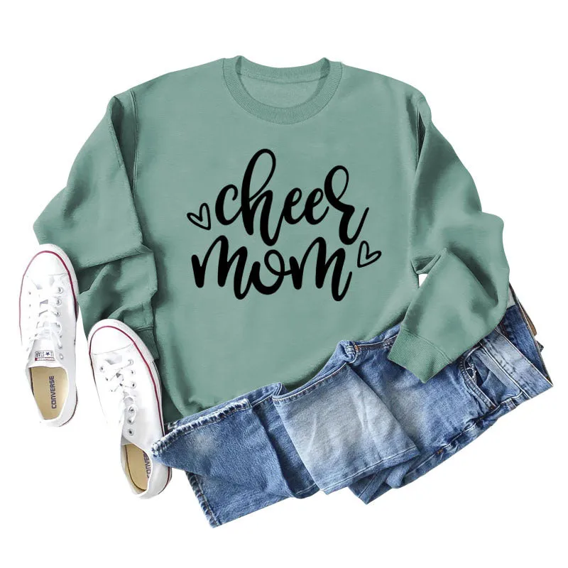 Cheer Mom Heart Letters Round Neck Loose Bottoming Autumn and Winter Long-sleeved Large Size Sweater