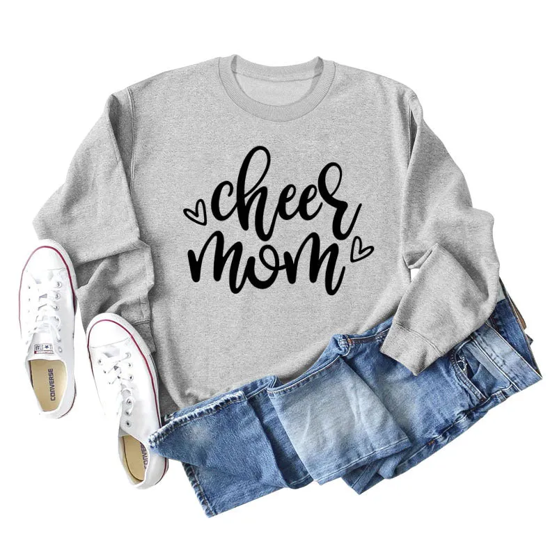 Cheer Mom Heart Letters Round Neck Loose Bottoming Autumn and Winter Long-sleeved Large Size Sweater