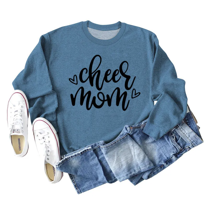 Cheer Mom Heart Letters Round Neck Loose Bottoming Autumn and Winter Long-sleeved Large Size Sweater