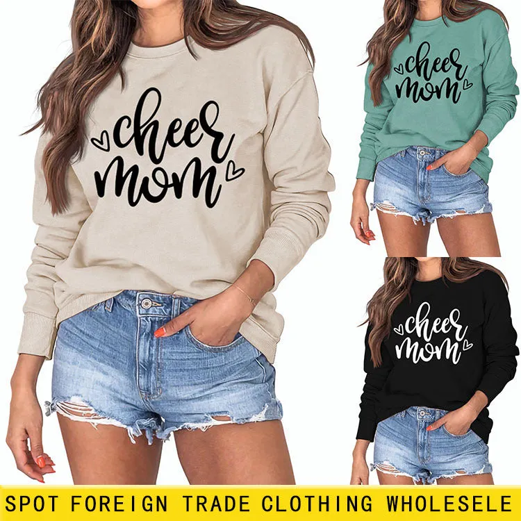 Cheer Mom Heart Letters Round Neck Loose Bottoming Autumn and Winter Long-sleeved Large Size Sweater