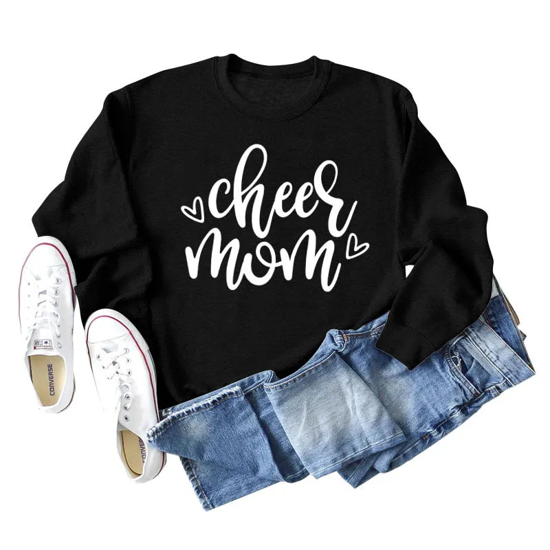 Cheer Mom Heart Letters Round Neck Loose Bottoming Autumn and Winter Long-sleeved Large Size Sweater