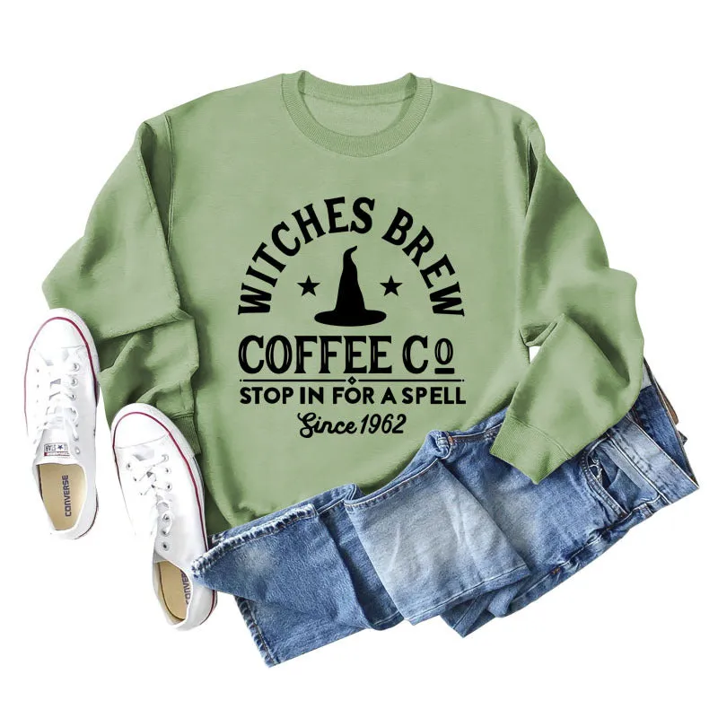 Cross Border Witches Brew Coffee Women's Wear Round Neck Loose Bottomed Long Sleeve Sweater