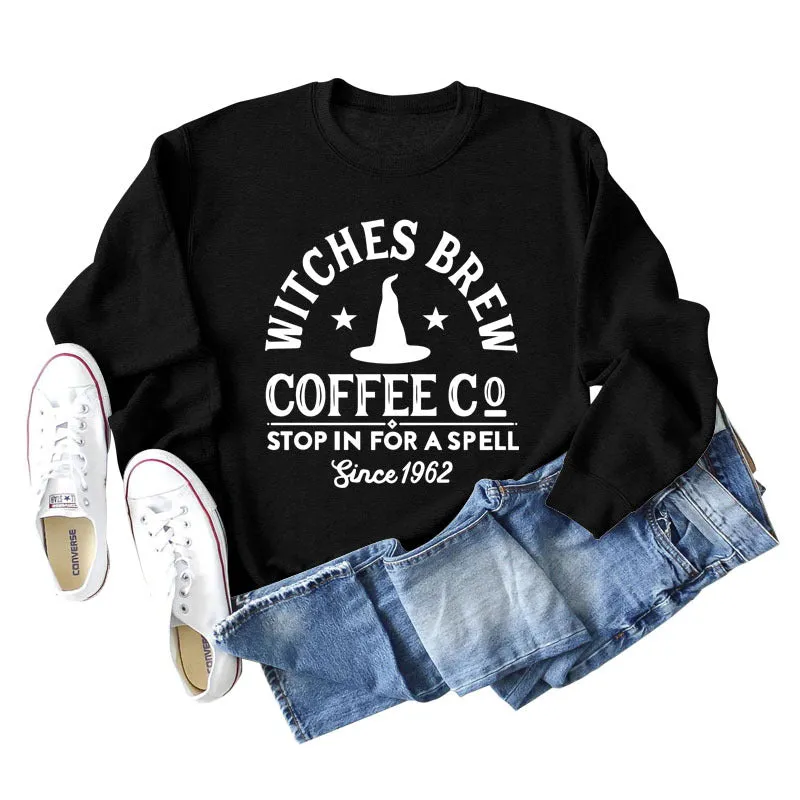 Cross Border Witches Brew Coffee Women's Wear Round Neck Loose Bottomed Long Sleeve Sweater