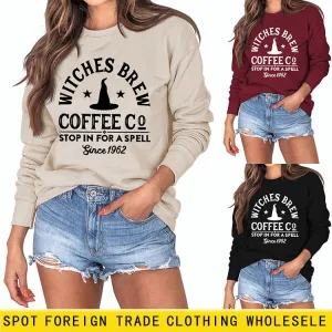 Cross Border Witches Brew Coffee Women's Wear Round Neck Loose Bottomed Long Sleeve Sweater