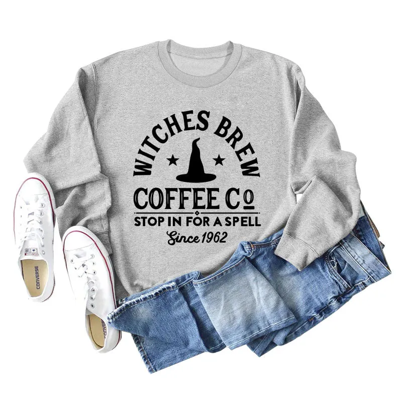 Cross Border Witches Brew Coffee Women's Wear Round Neck Loose Bottomed Long Sleeve Sweater