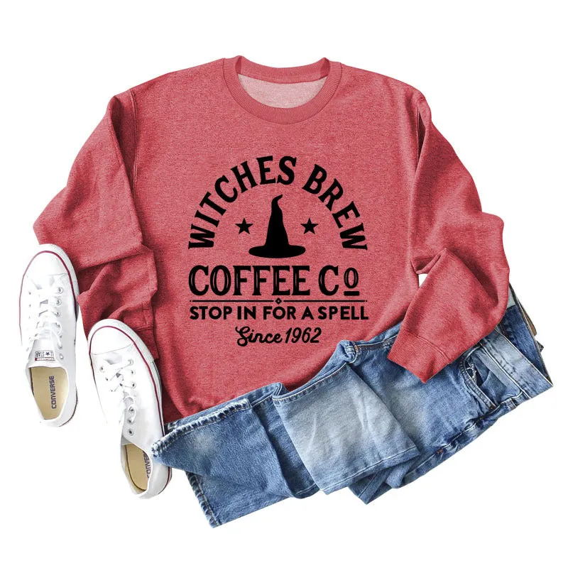 Cross Border Witches Brew Coffee Women's Wear Round Neck Loose Bottomed Long Sleeve Sweater