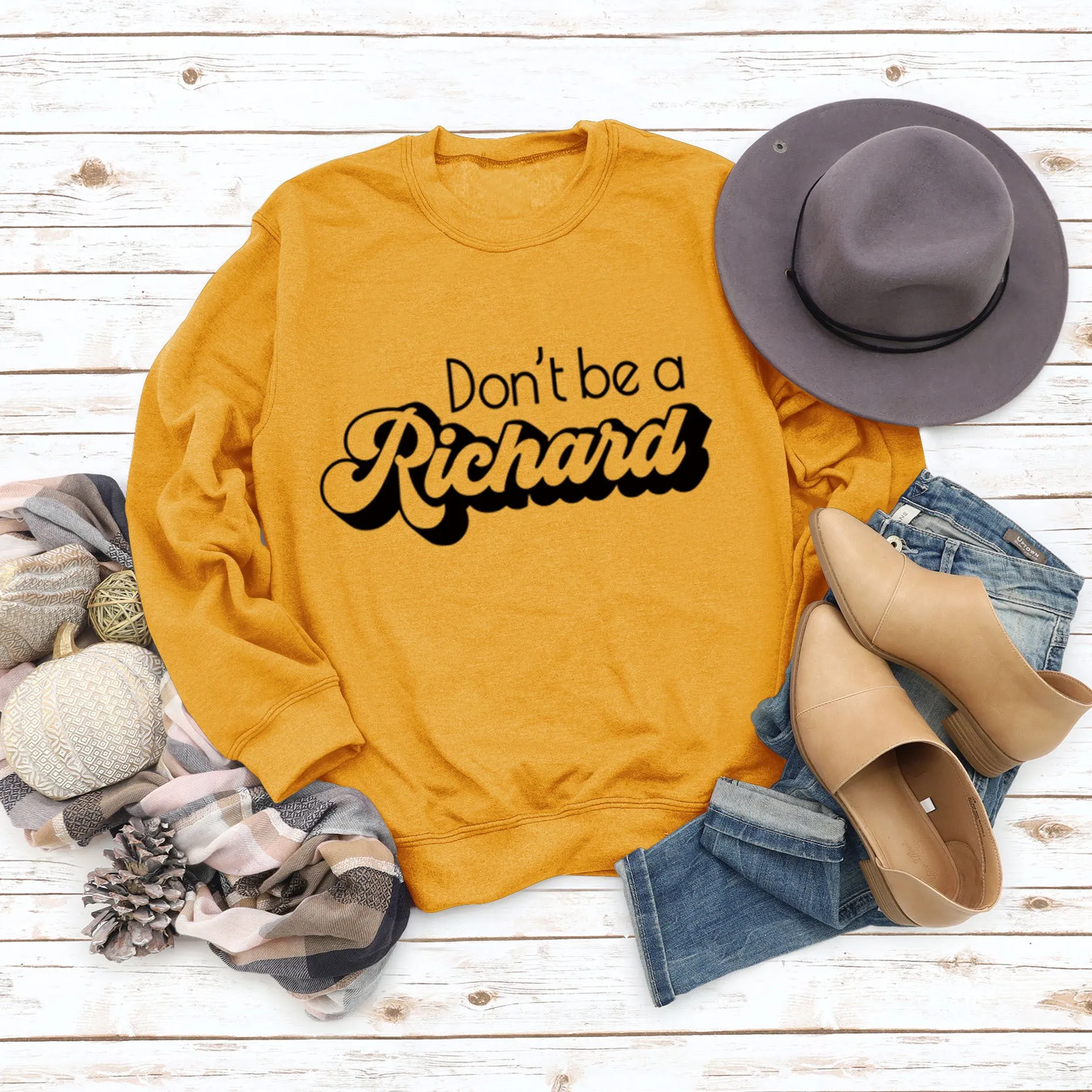 Don't Be A Richard Letter Loose Autumn and Winter Bottomed Long Sleeve Sweater