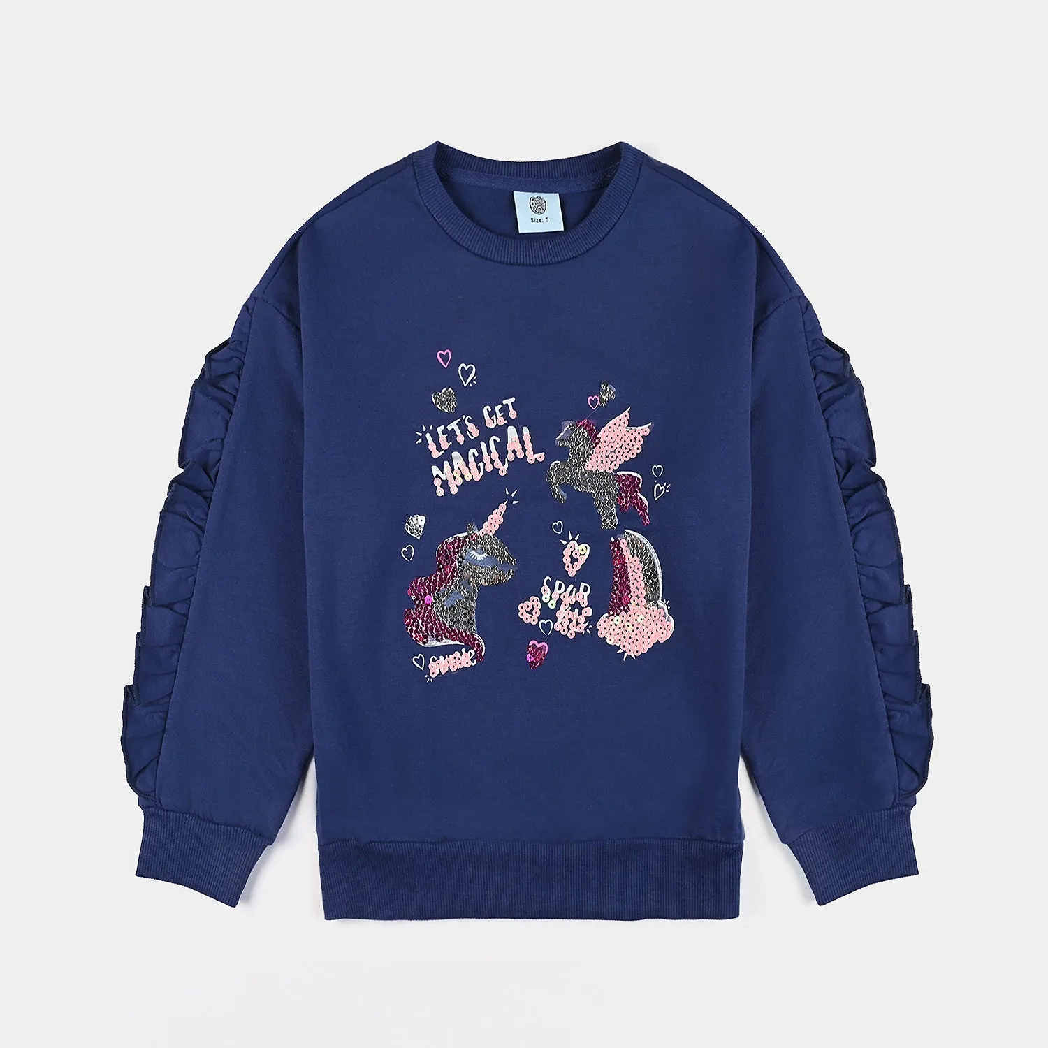 Girls Cotton Terry Sweatshirt Magical-NAVY