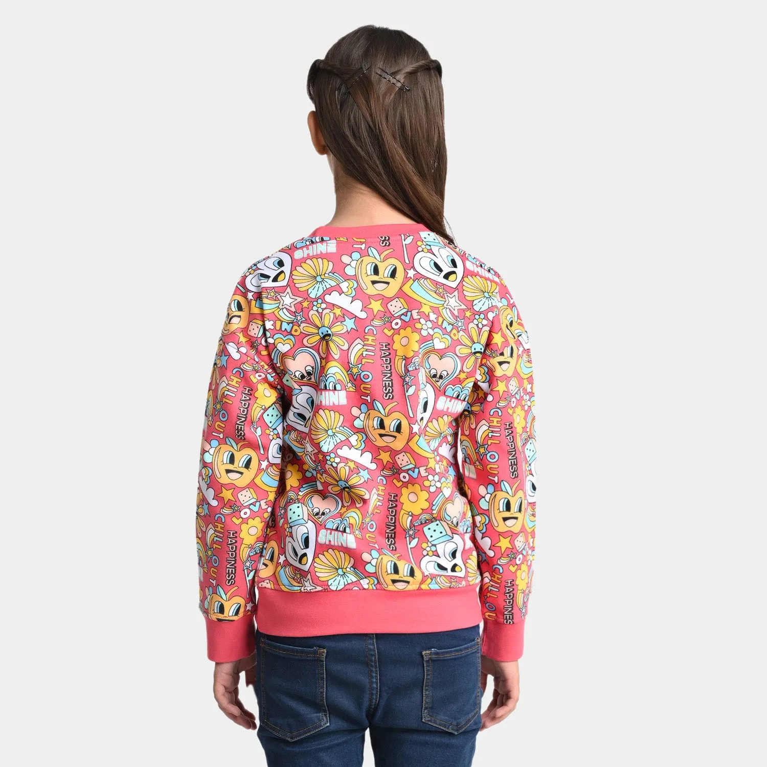 Girls Fleece Sweatshirt Doodle-Pink