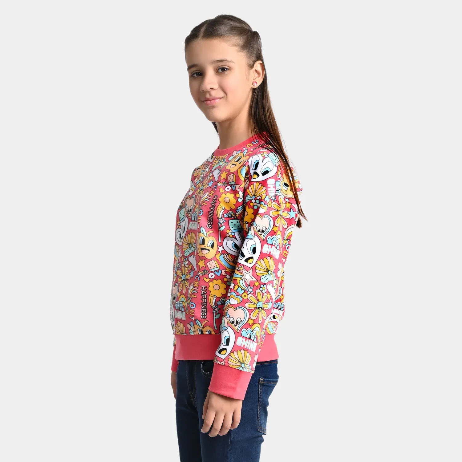 Girls Fleece Sweatshirt Doodle-Pink