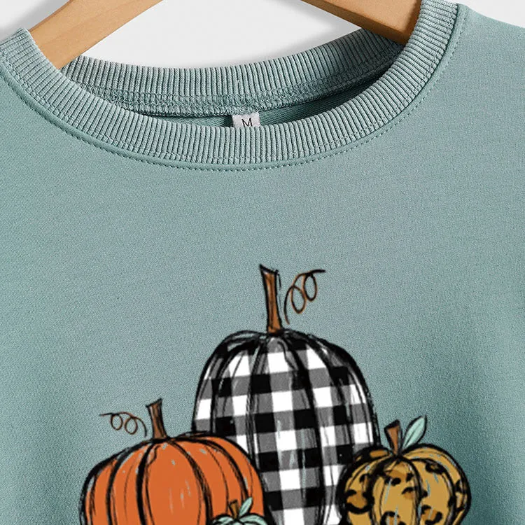 HAPPY FALL Y'ALL Pumpkin Leopard Crewneck Print Long Sleeve Shirt Women's Sweatshirt