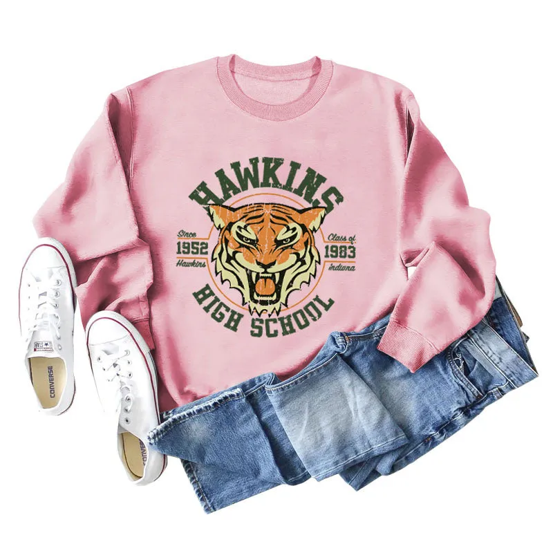 Hawkins Since Class Letter Printing Fashion Loose Long Sleeve Sweater Women