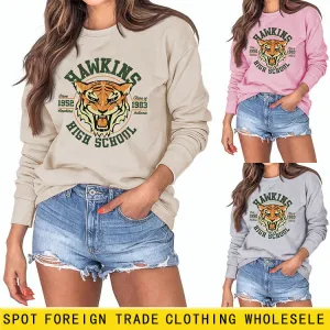 Hawkins Since Class Letter Printing Fashion Loose Long Sleeve Sweater Women