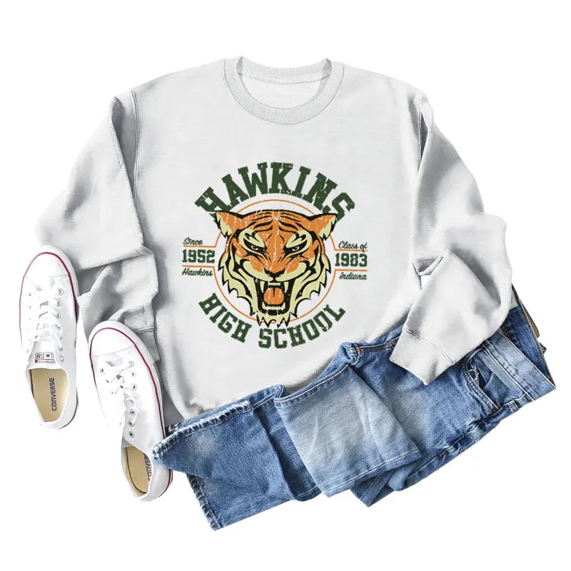 Hawkins Since Class Letter Printing Fashion Loose Long Sleeve Sweater Women