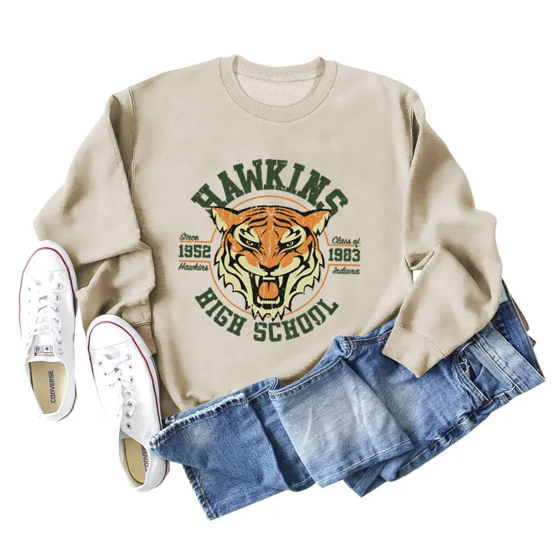 Hawkins Since Class Letter Printing Fashion Loose Long Sleeve Sweater Women