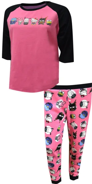 Hello Kitty and Friends Pink and Black Thermal Waffle Pajama Set