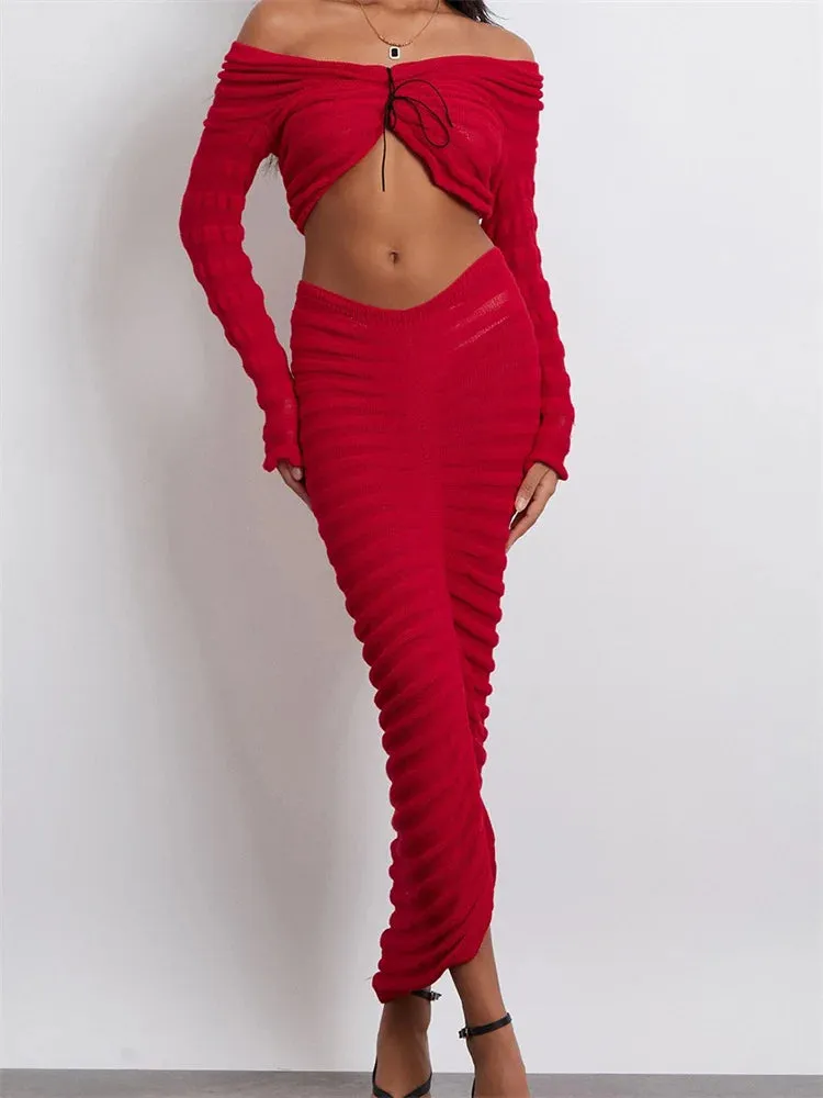 JuliaFashion - Alluring Skirts Sexy Off Shoulder Party Suits