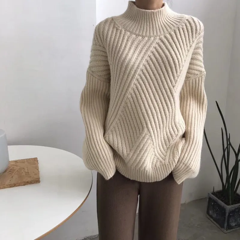 Jumper Turtleneck Women Solid Knitted Sweaters